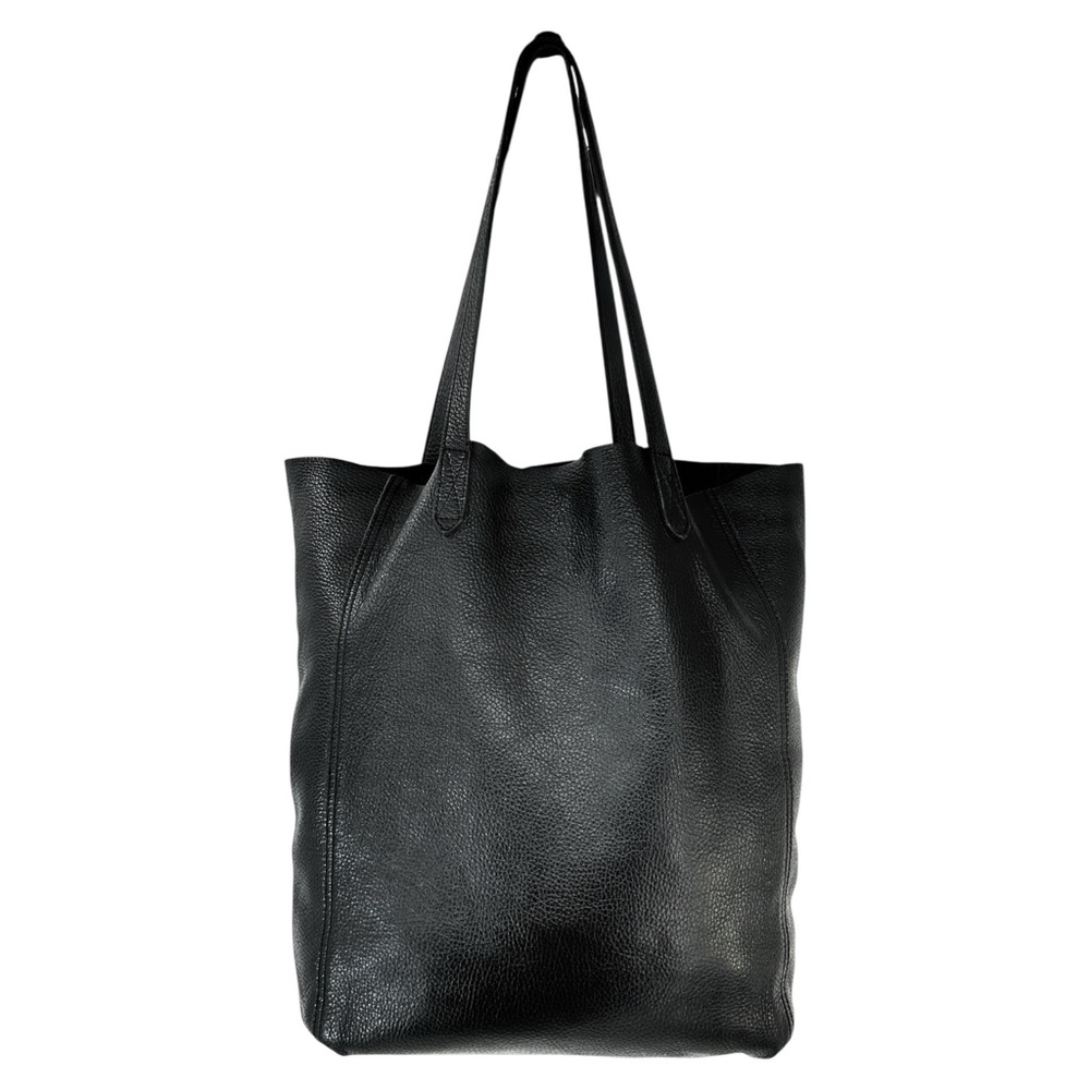 CUYANA Black Pebbled Grain Leather Slouchy Tall Large Shoulder Tote Bag